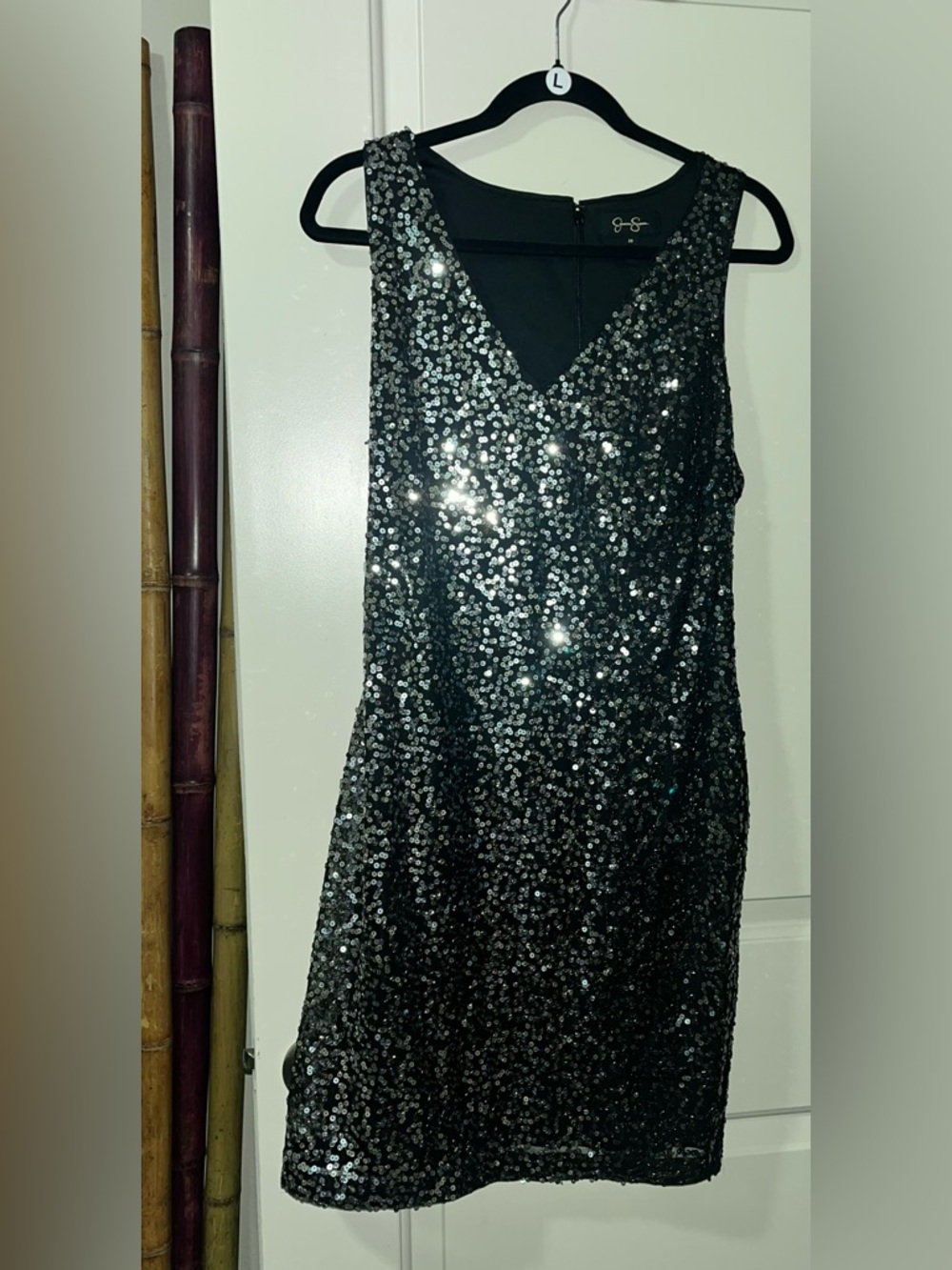 Jessica Simpson Black Sequin V-Neck Mini Dress - Picture 2 of 5